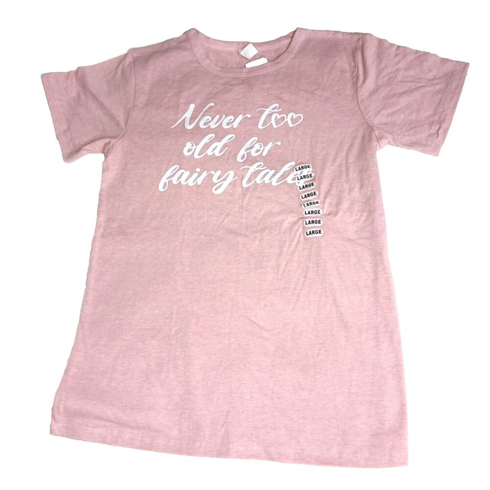 Never Too Old For Fairy Tales Love Womens Graphic Tee Rose Pink Size L NEW